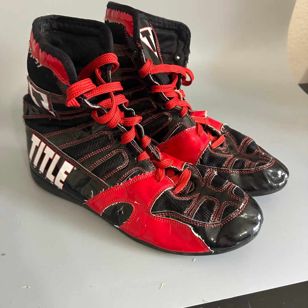 Title Boxing High Top Training Shoes Black Red Mens Size 9.5 Wrestling Boots